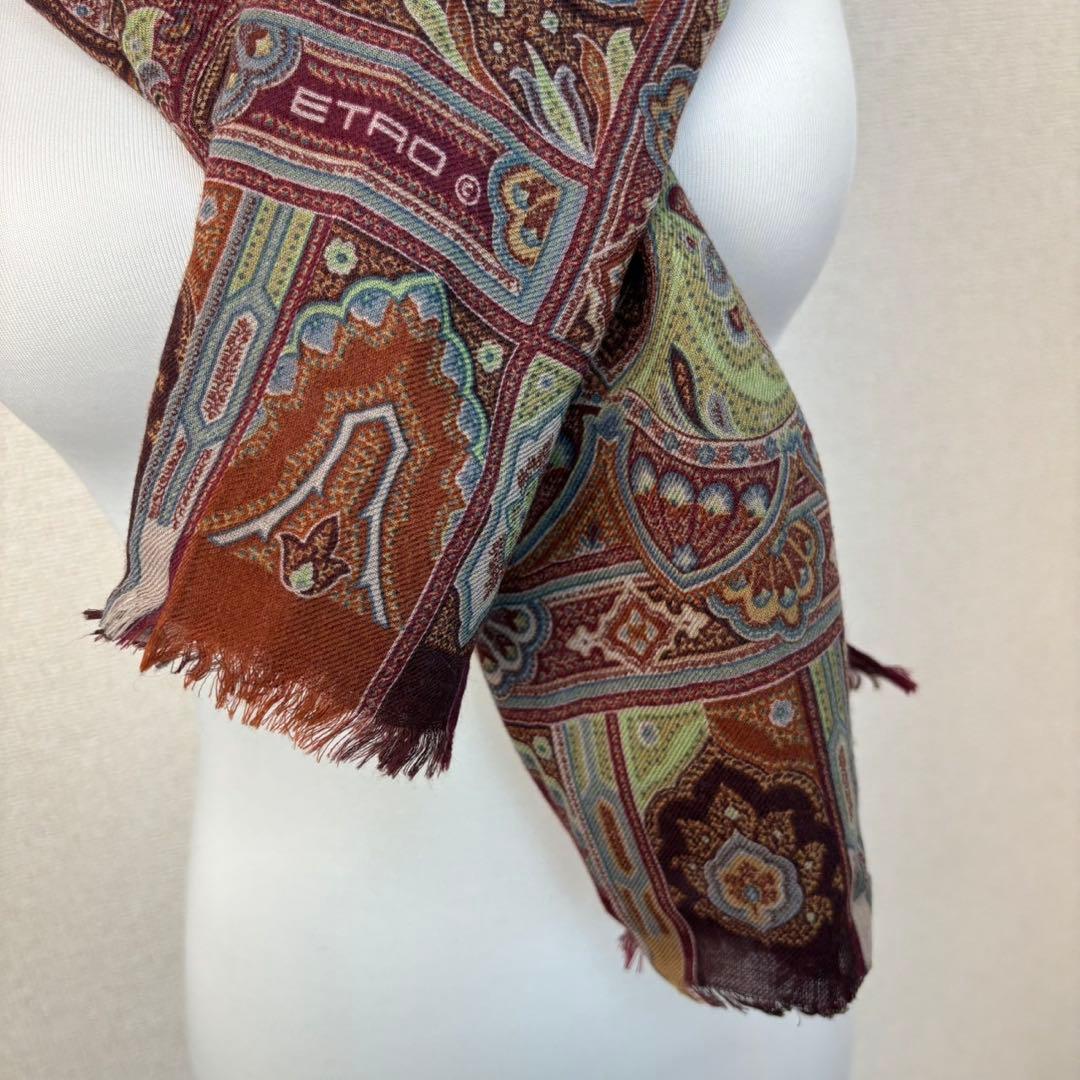 希少ETRO ペイズリー柄 ストールイタリア製シルクウールストール珍品箱タグ付き