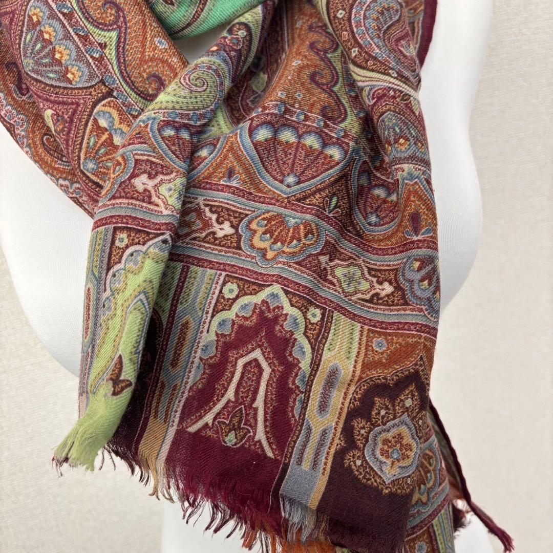 希少ETRO ペイズリー柄 ストールイタリア製シルクウールストール珍品箱タグ付き