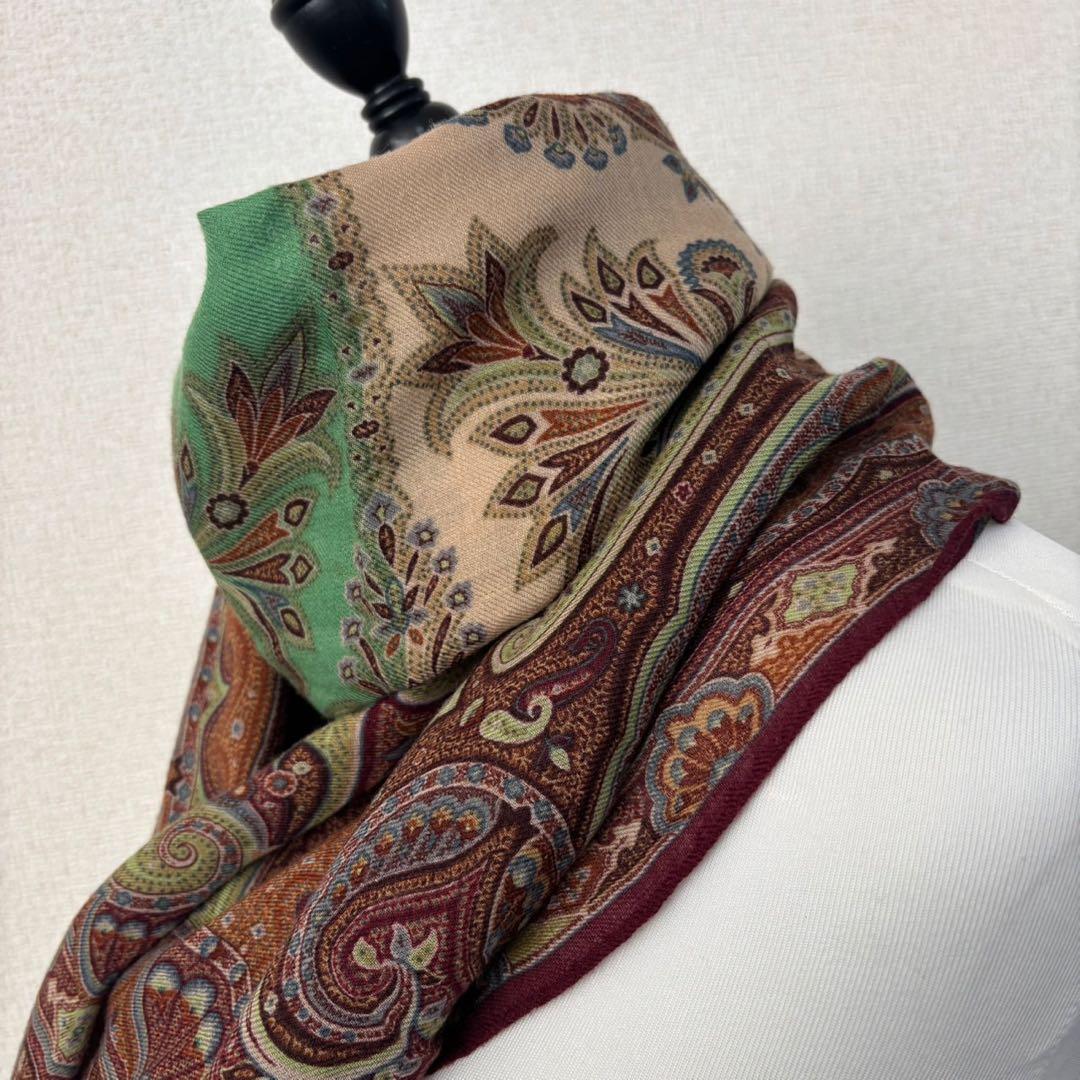 希少ETRO ペイズリー柄 ストールイタリア製シルクウールストール珍品箱タグ付き