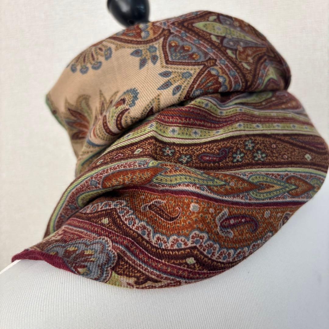 希少ETRO ペイズリー柄 ストールイタリア製シルクウールストール珍品箱タグ付き