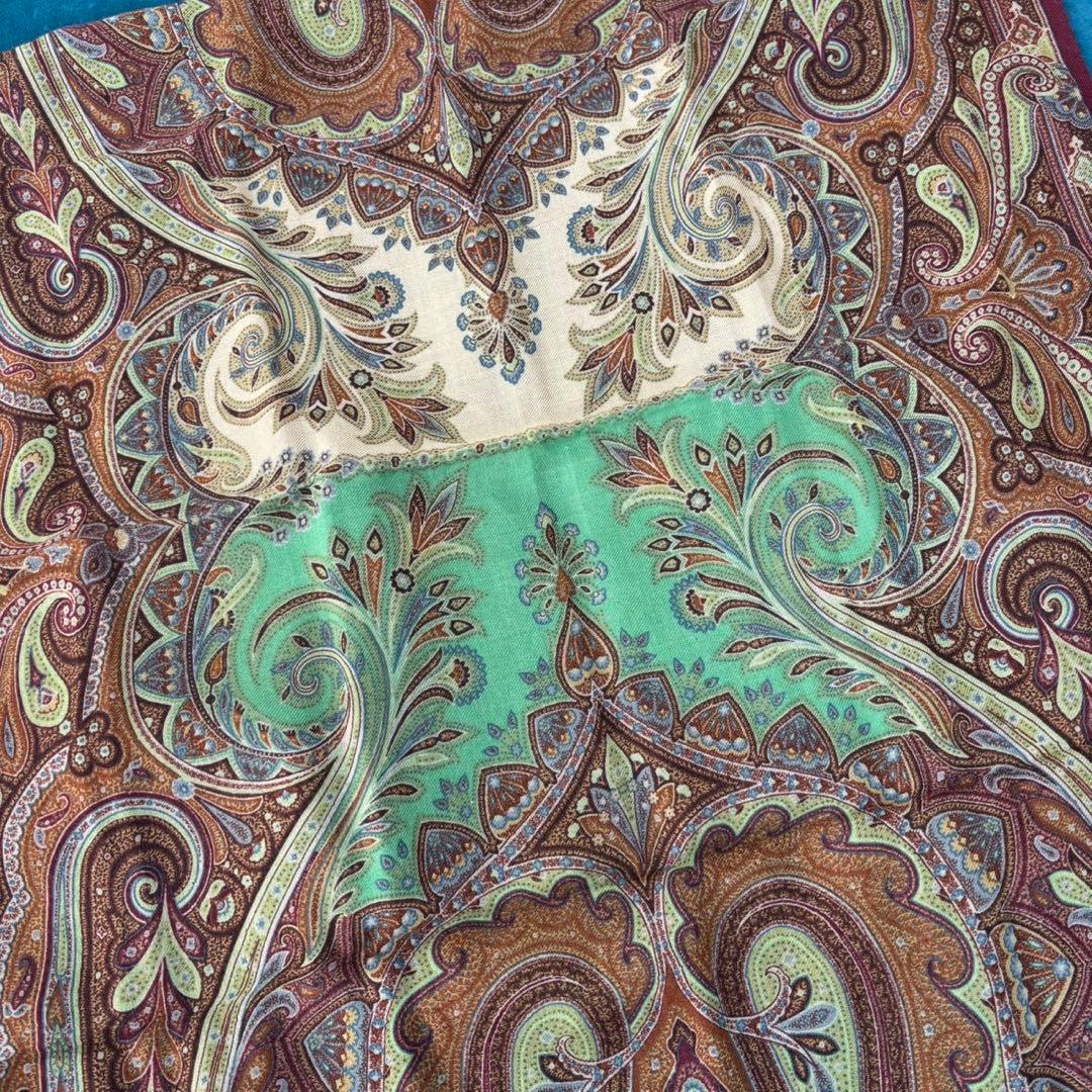 希少ETRO ペイズリー柄 ストールイタリア製シルクウールストール珍品箱タグ付き