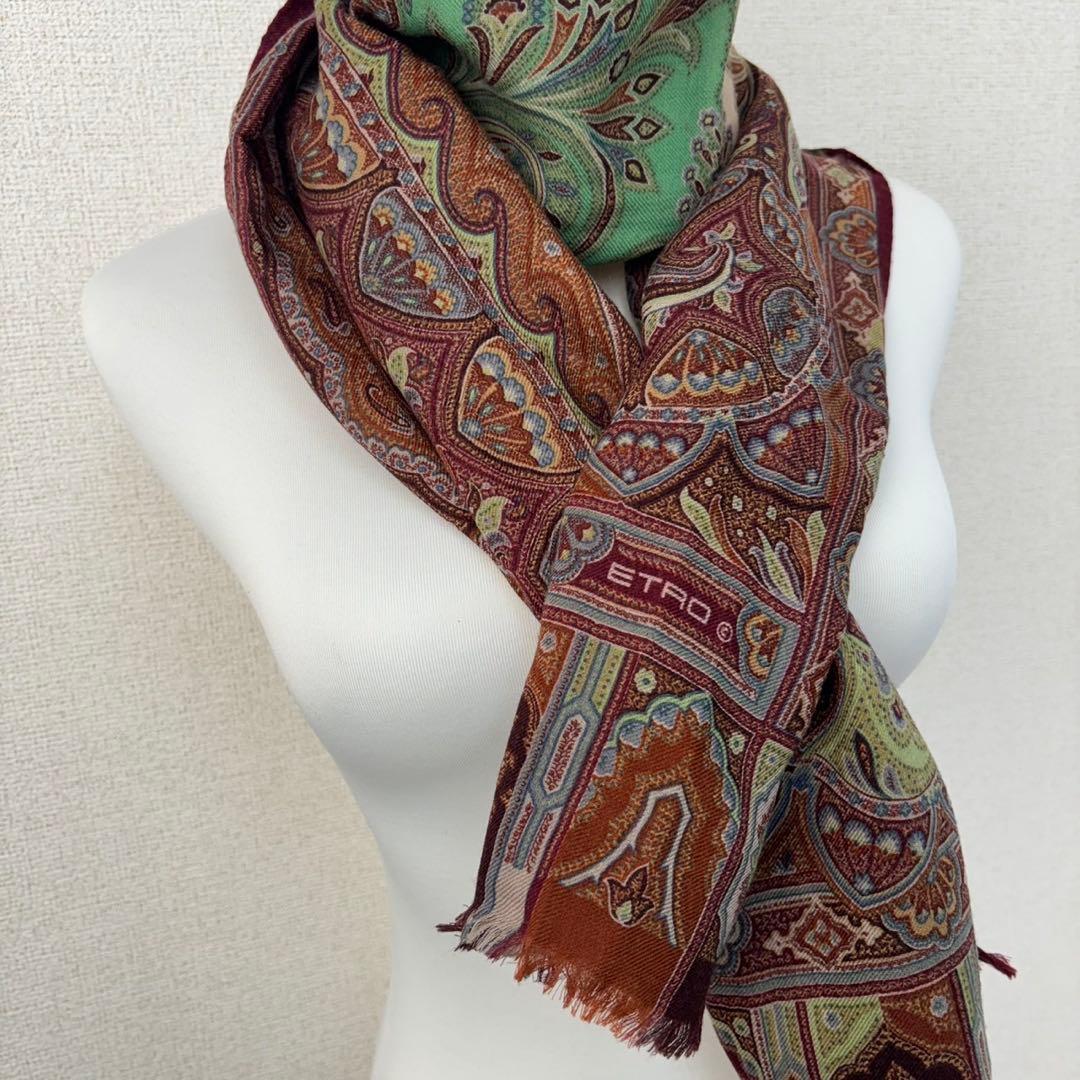 希少ETRO ペイズリー柄 ストールイタリア製シルクウールストール珍品箱タグ付き