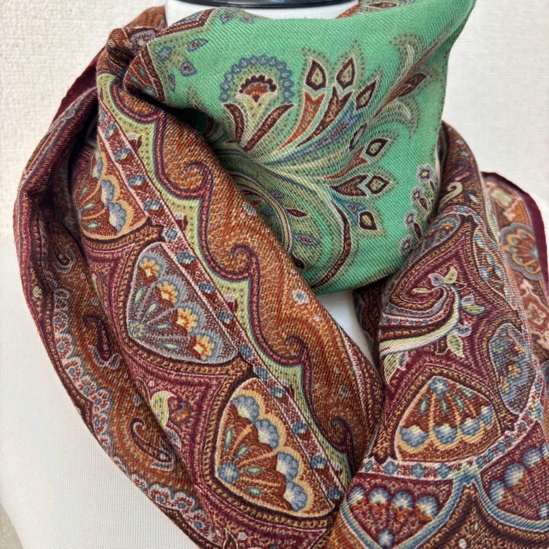 希少ETRO ペイズリー柄 ストールイタリア製シルクウールストール珍品箱タグ付き