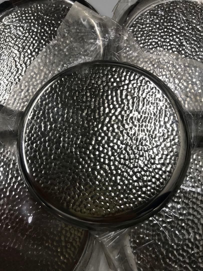 茶道具 鎚目 槌打ち 菓子皿 銘々皿 銀色 ハンマード仕上げ 5枚セット