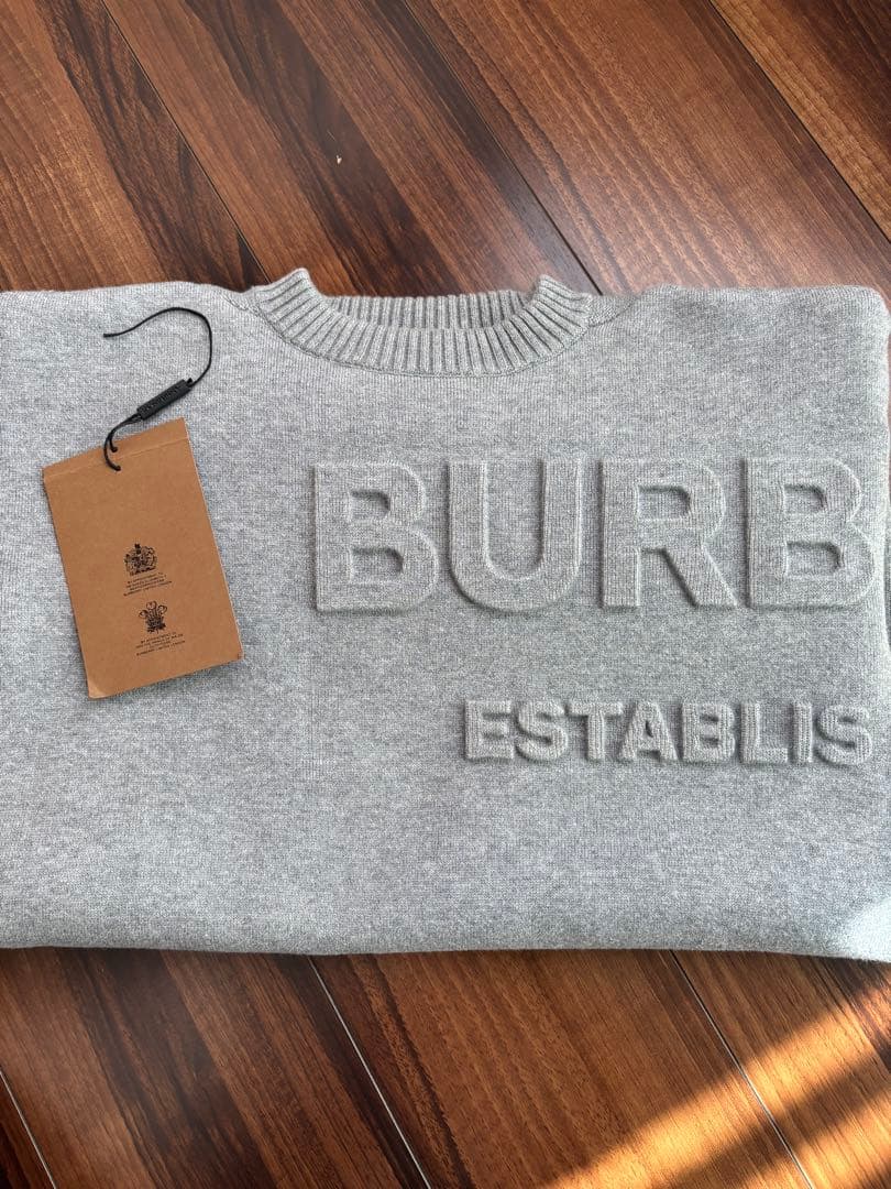 Burberry/グレーのロゴ入り長袖ニットワンピース/8y128