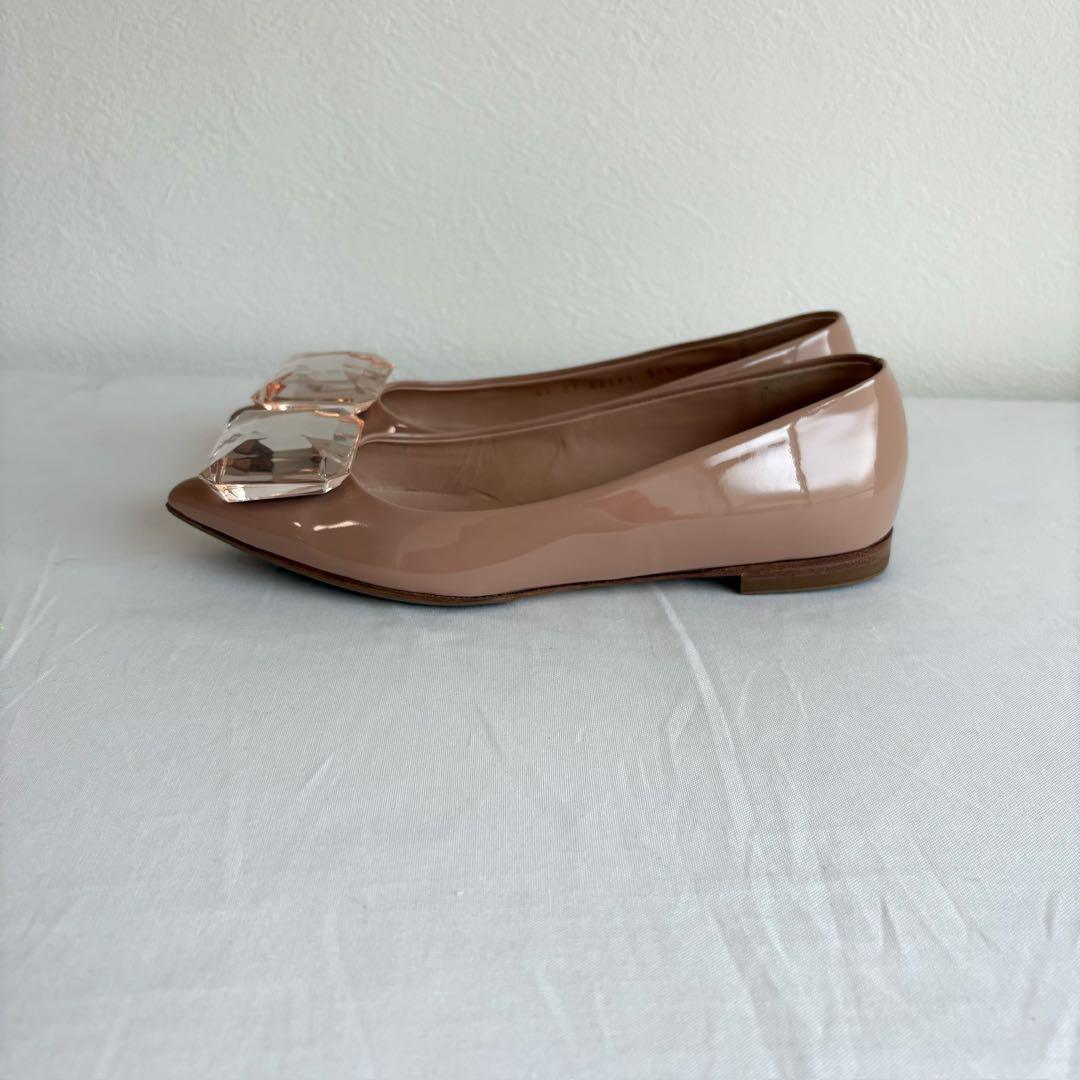 ⑤中古美品GianvitoRossi ビジュー パテント ピンク 22.5相当