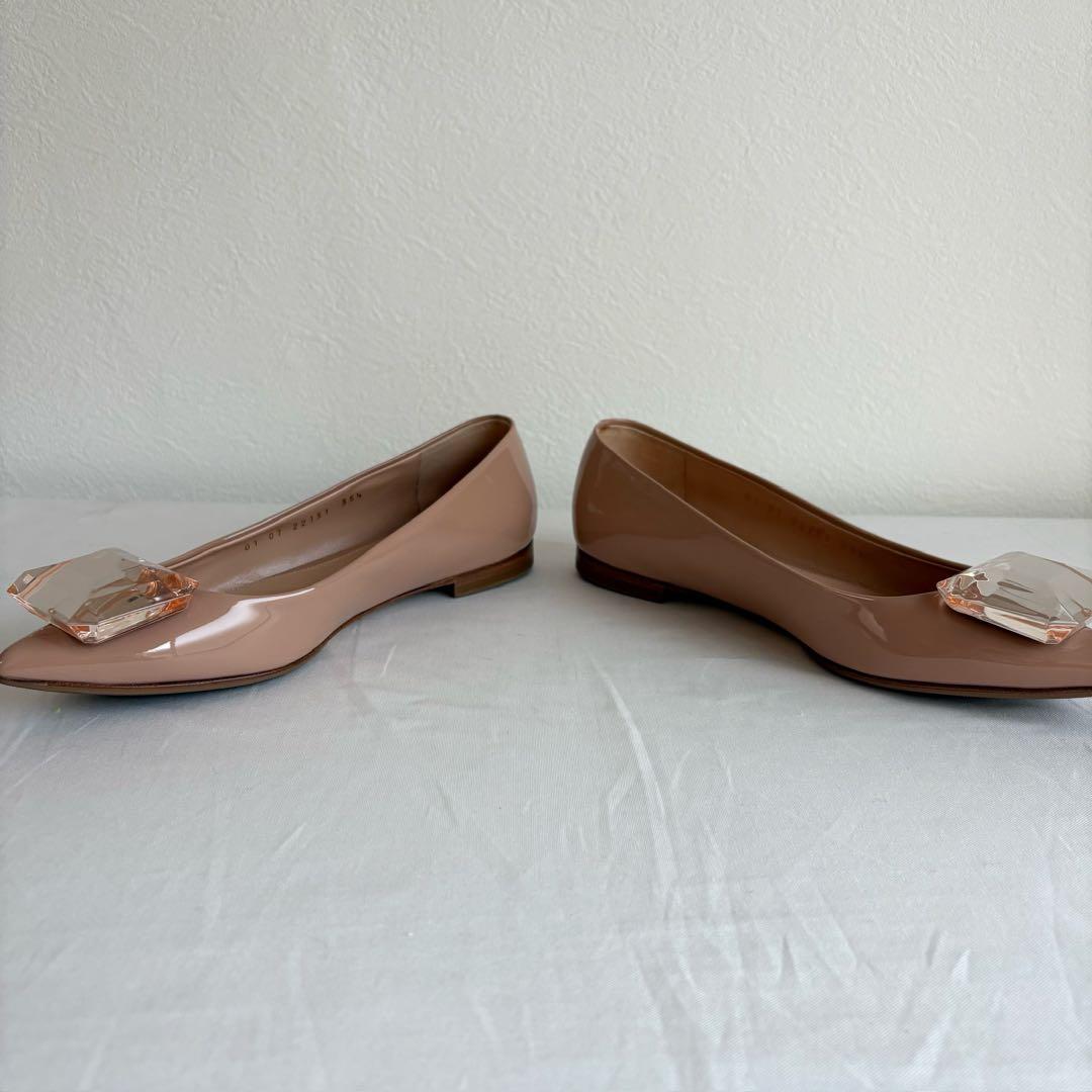 ⑤中古美品GianvitoRossi ビジュー パテント ピンク 22.5相当