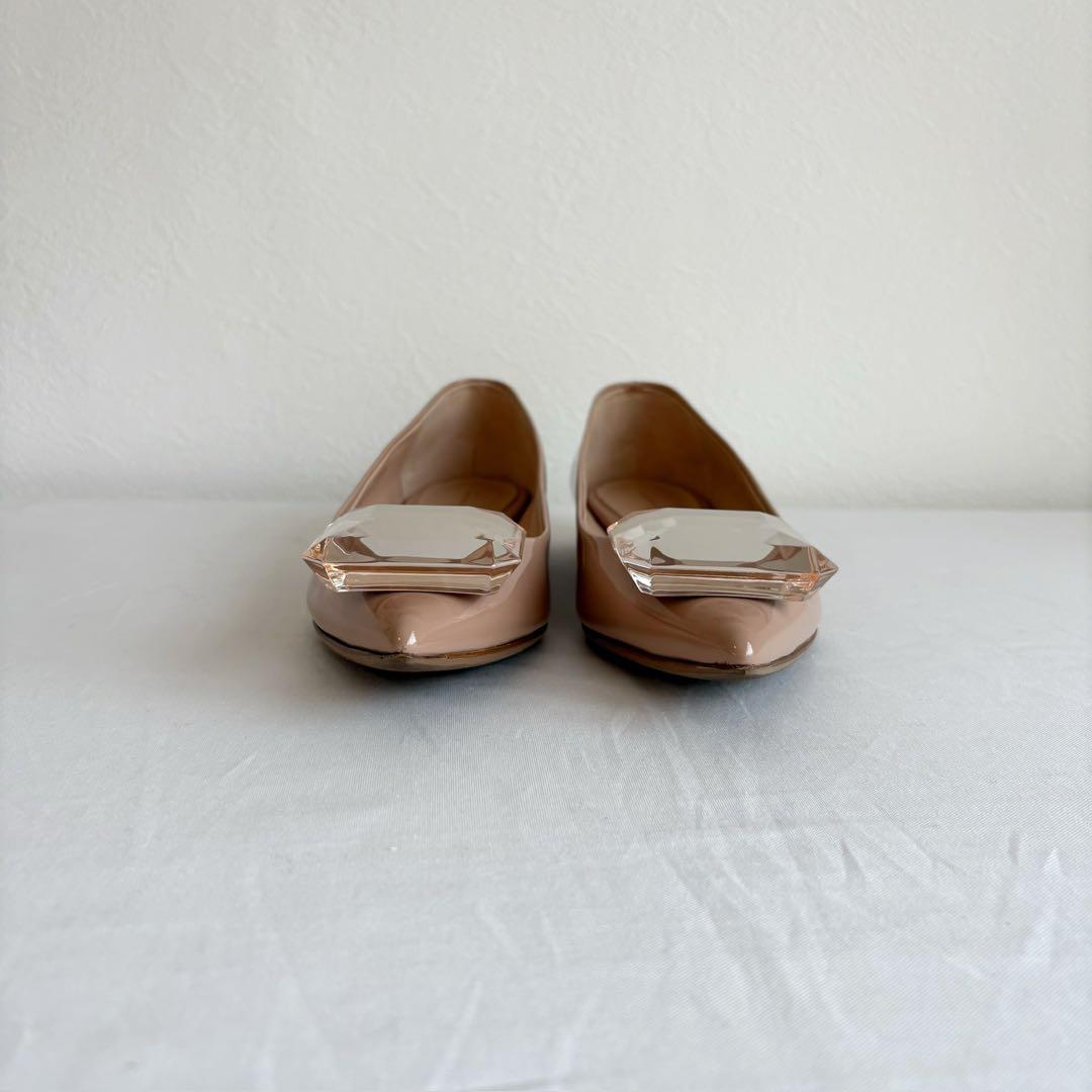 ⑤中古美品GianvitoRossi ビジュー パテント ピンク 22.5相当