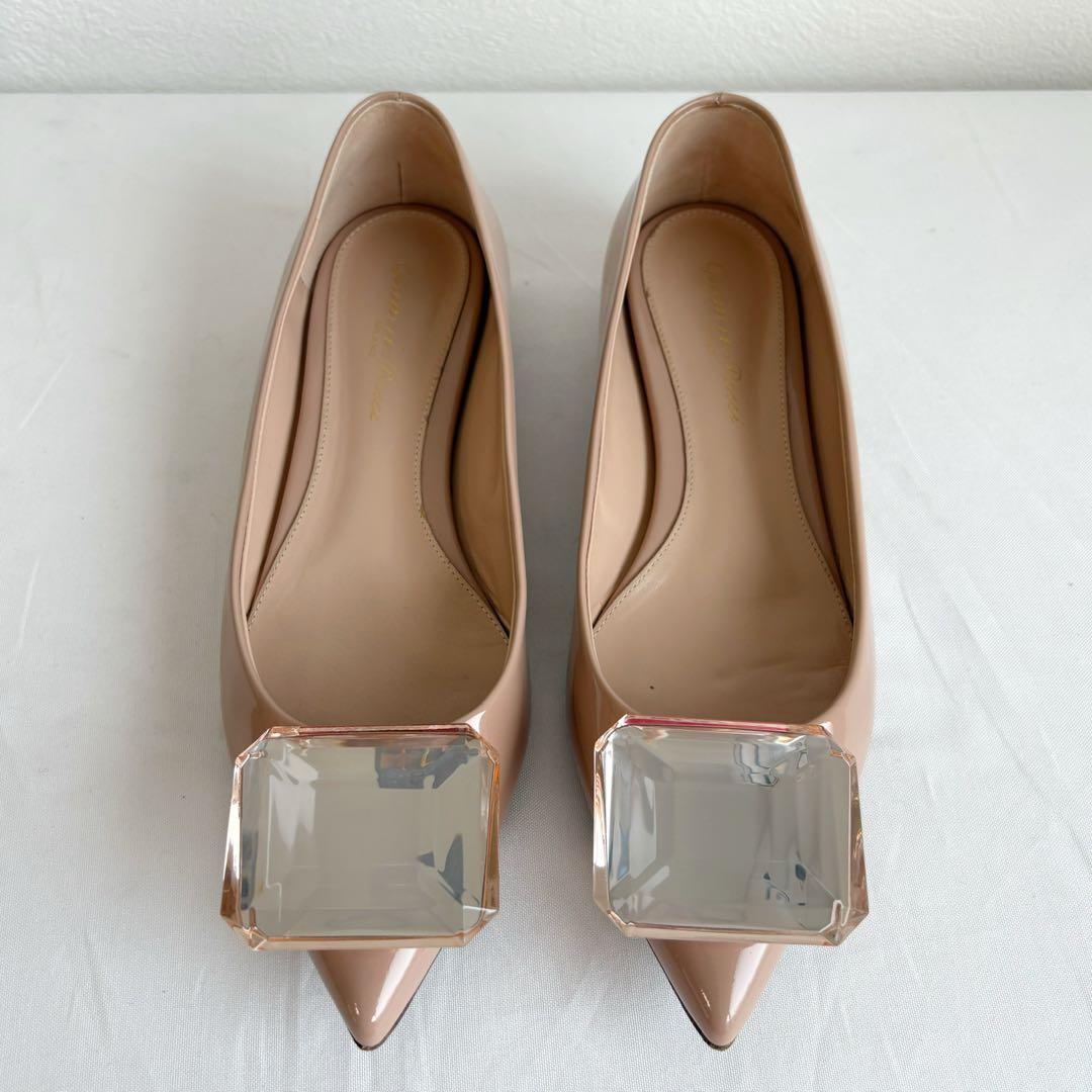 ⑤中古美品GianvitoRossi ビジュー パテント ピンク 22.5相当