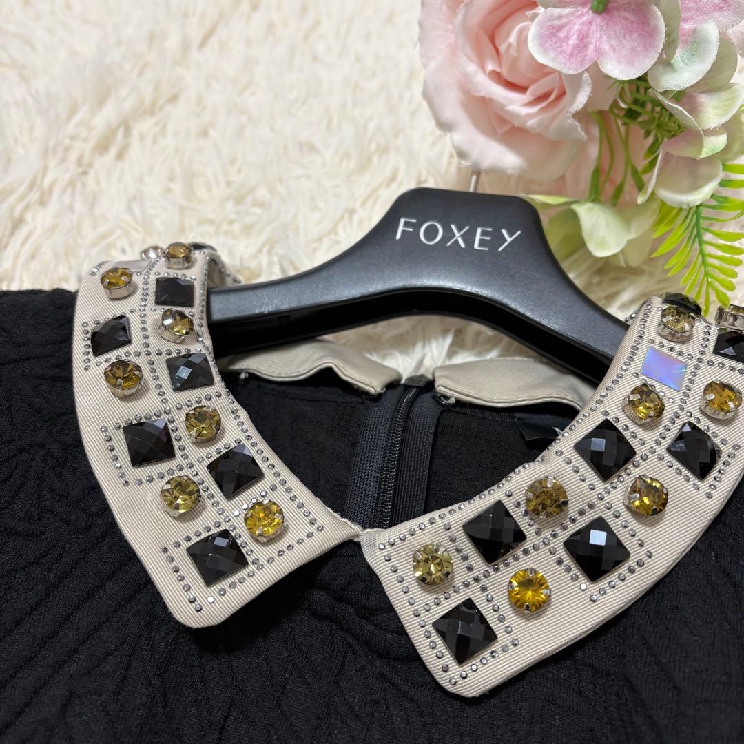 美品✨Max&Co 2wayビジュー襟ジャガードワンピース　Aライン　黒　M