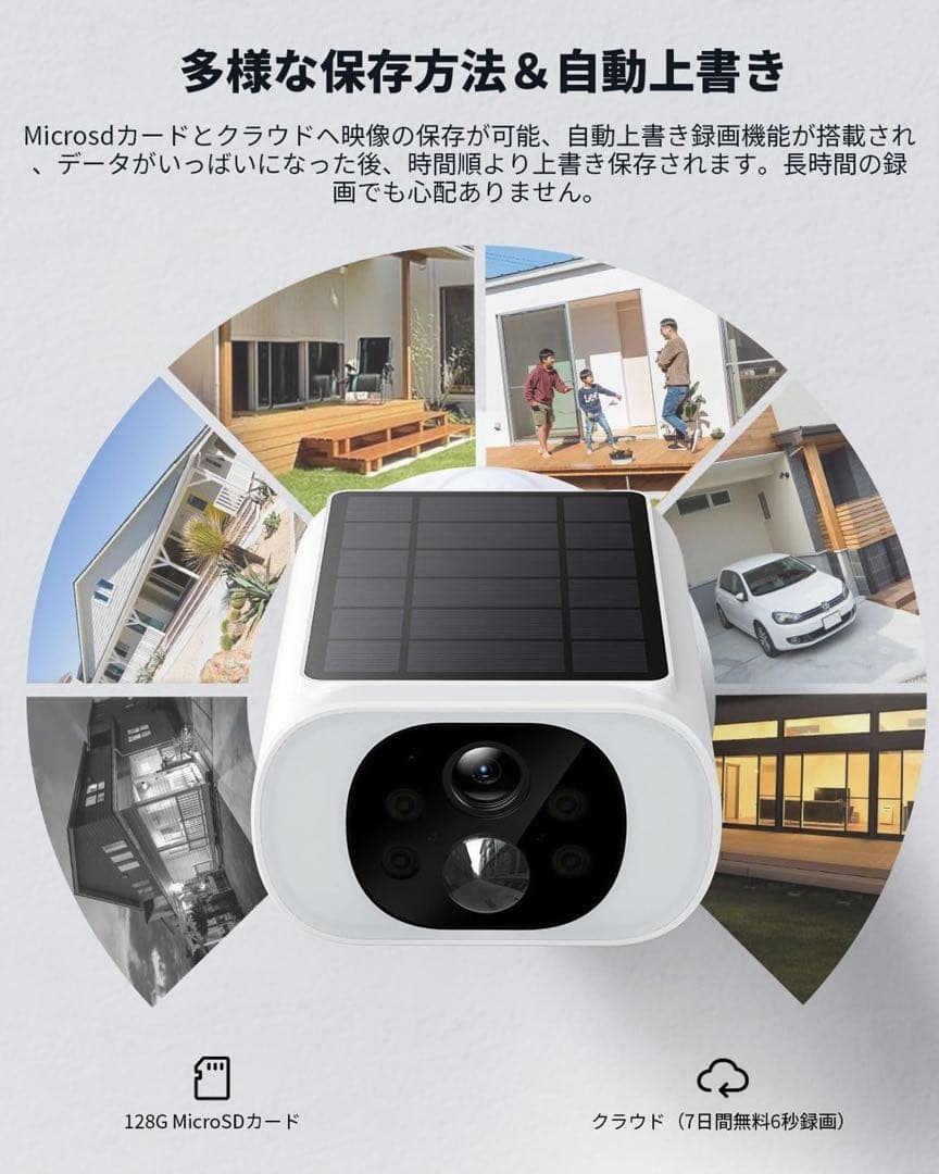 防犯カメラ ソーラー 屋外 ソーラーパネル一体型 高効率充電 一体型 ワイヤレス