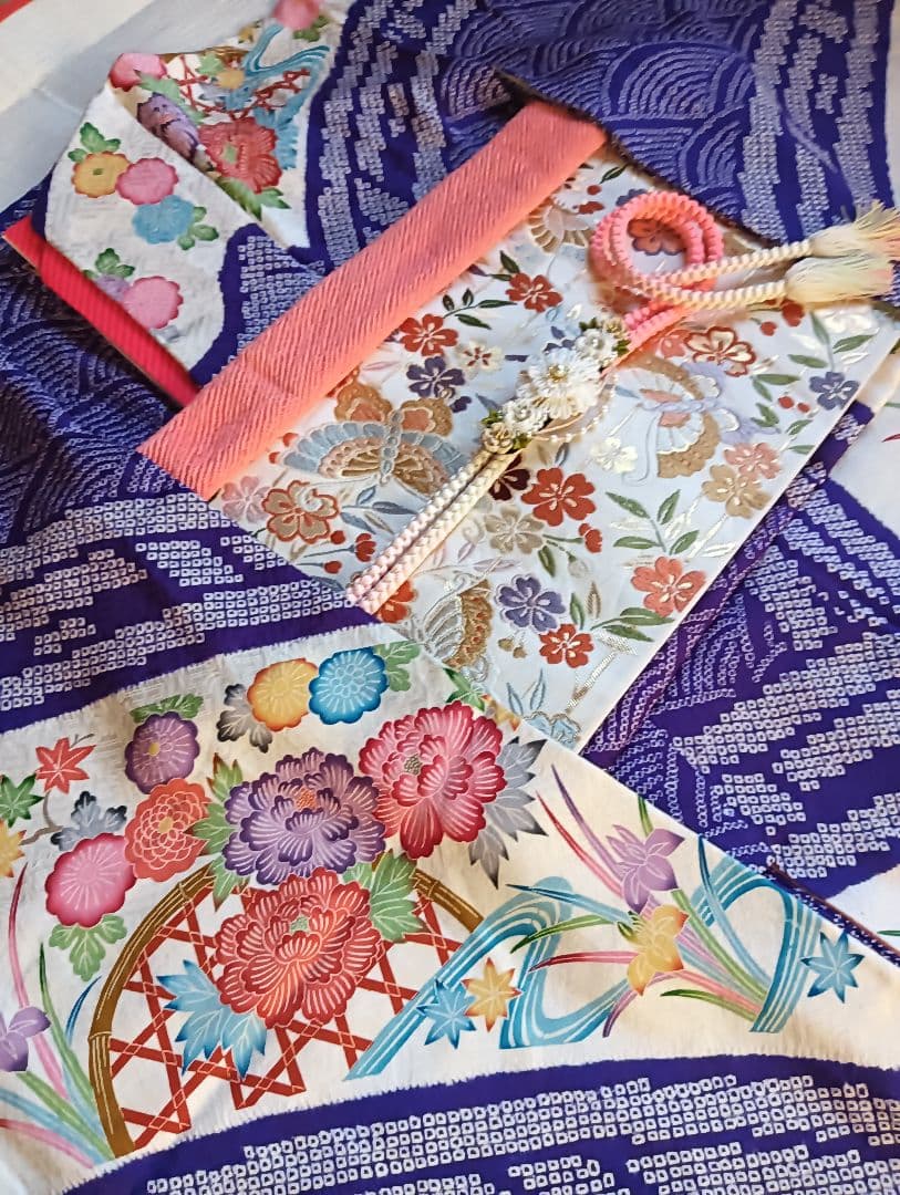 なっちゃん　振袖フルセット　絞りに型染　古典柄　美品　トールサイズ