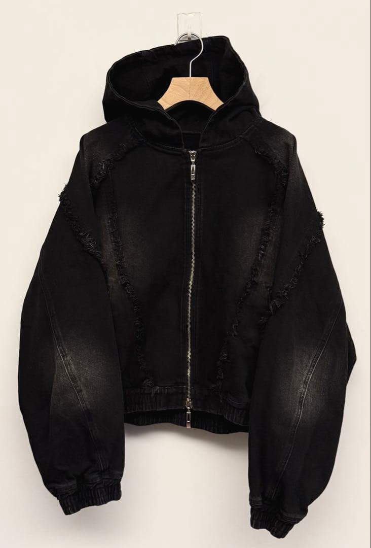 美品 HARE ハレ フリンジデニムフードブルゾン ブラック サイズS