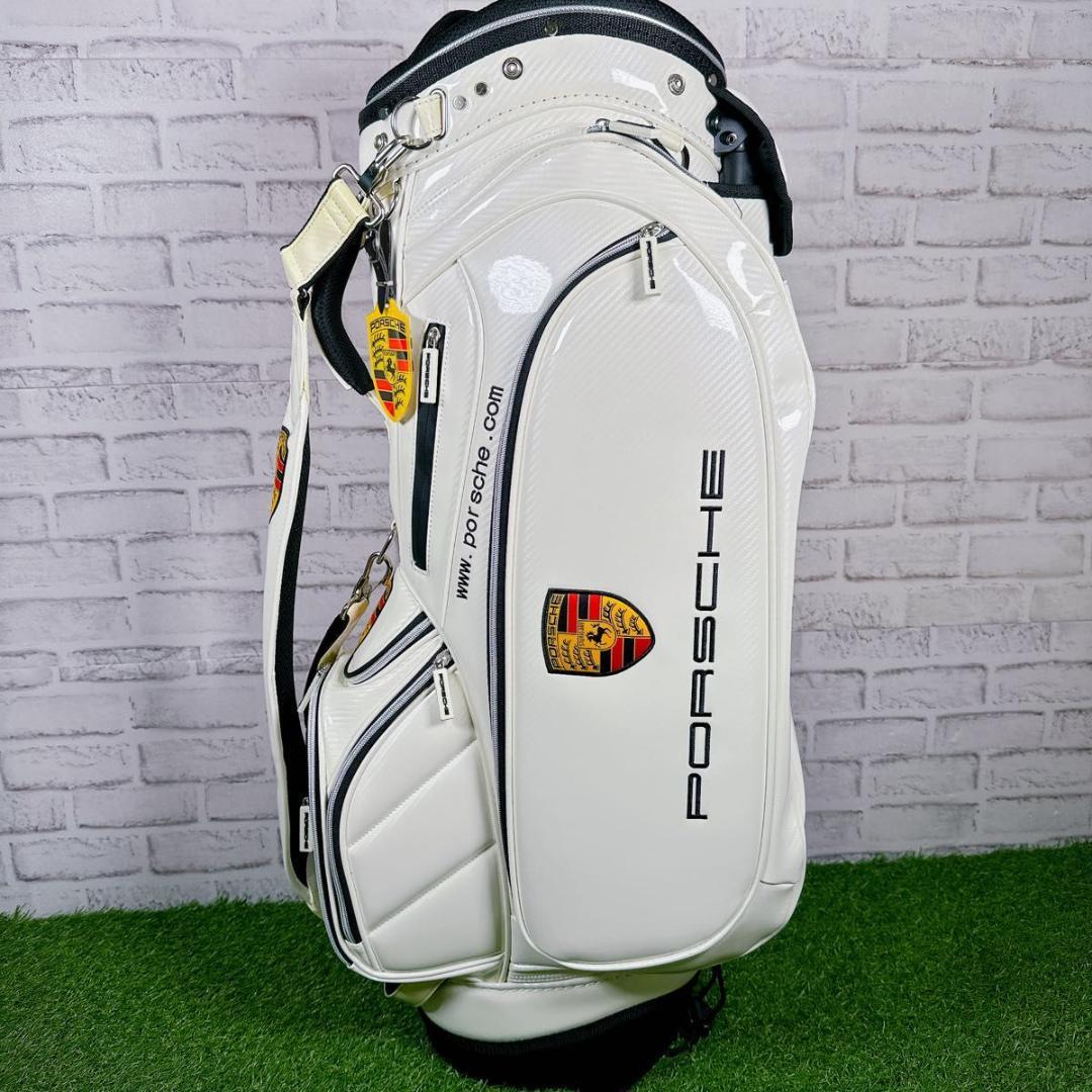 未使用　ポルシェ　キャディバッグ エナメル　スタンド式　 ホワイト スポーティ