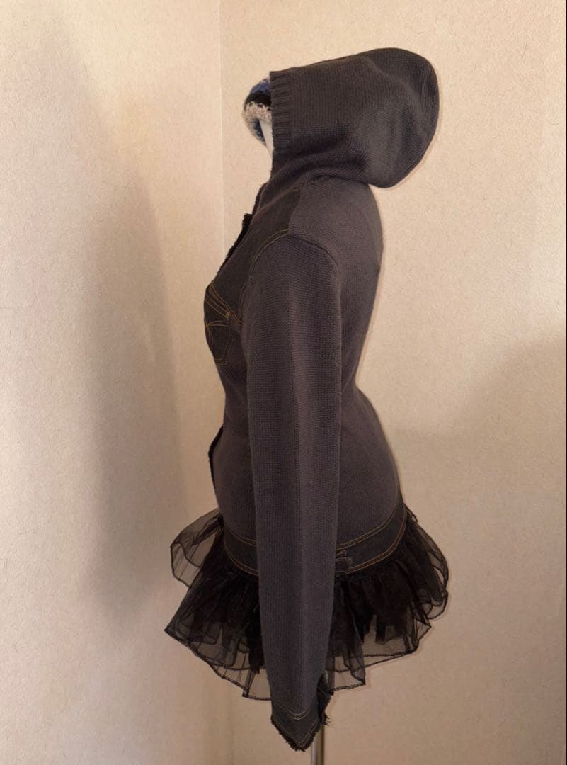 レア⭐︎平成ギャルarchiveニットデニムドッキングパーカー　フルボタンy2k