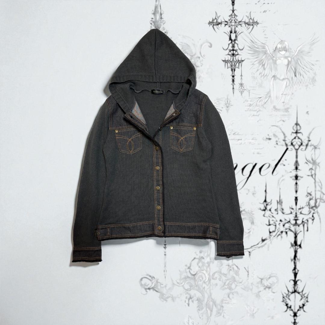 レア⭐︎平成ギャルarchiveニットデニムドッキングパーカー　フルボタンy2k