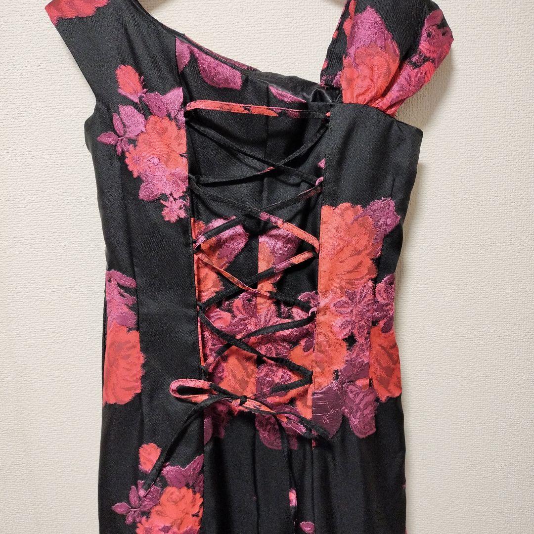 ジュネビビアン 花柄マーメイドドレス 薔薇 スパンコール アシンメトリー M 黒