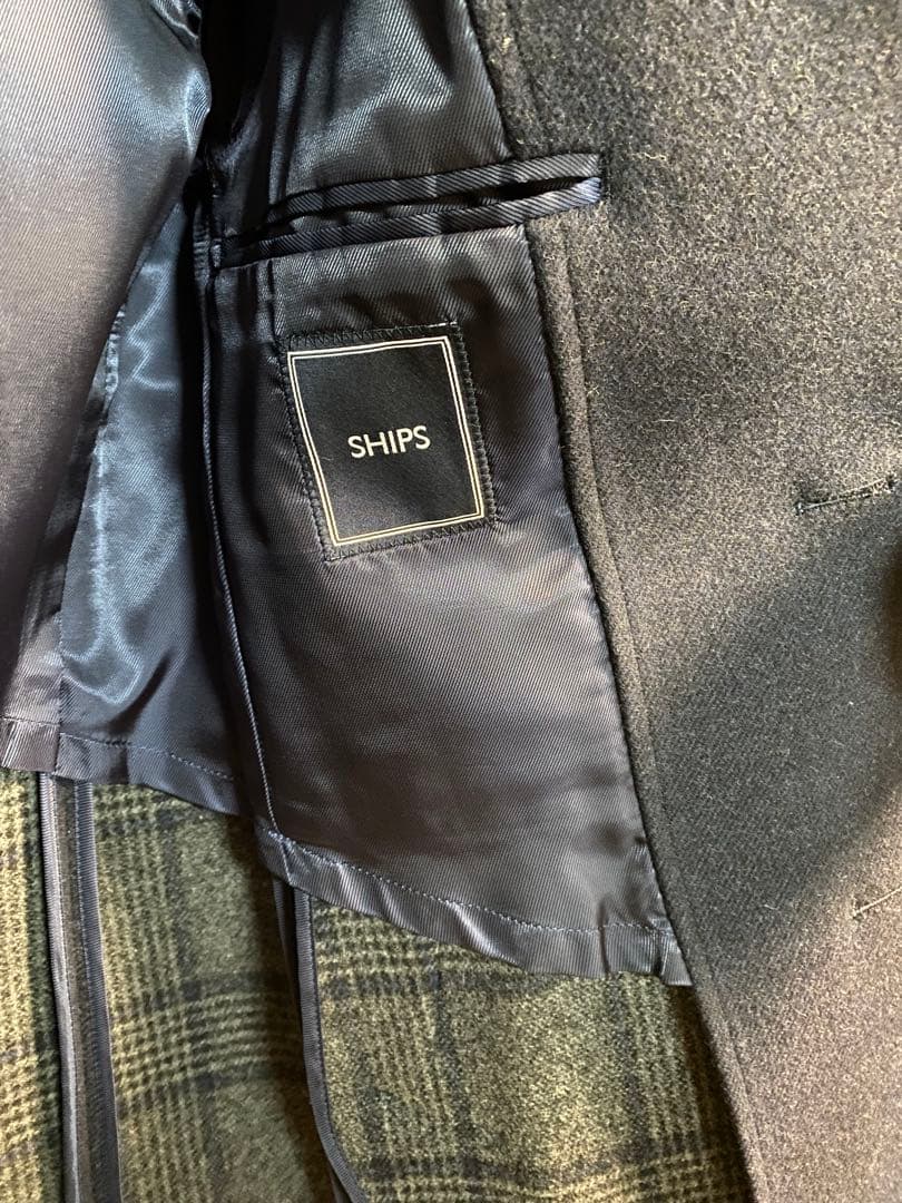 SHIPS ネイビー ウール カーコート