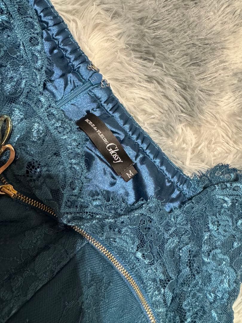 Robe de Fleurs Glossy ティールブルー ミニドレス M