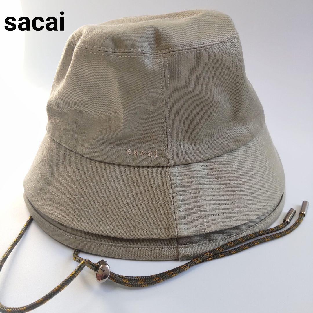 美品 22SS サカイ サファリハット ダブルブリム ベージュ ロゴ刺繍 1