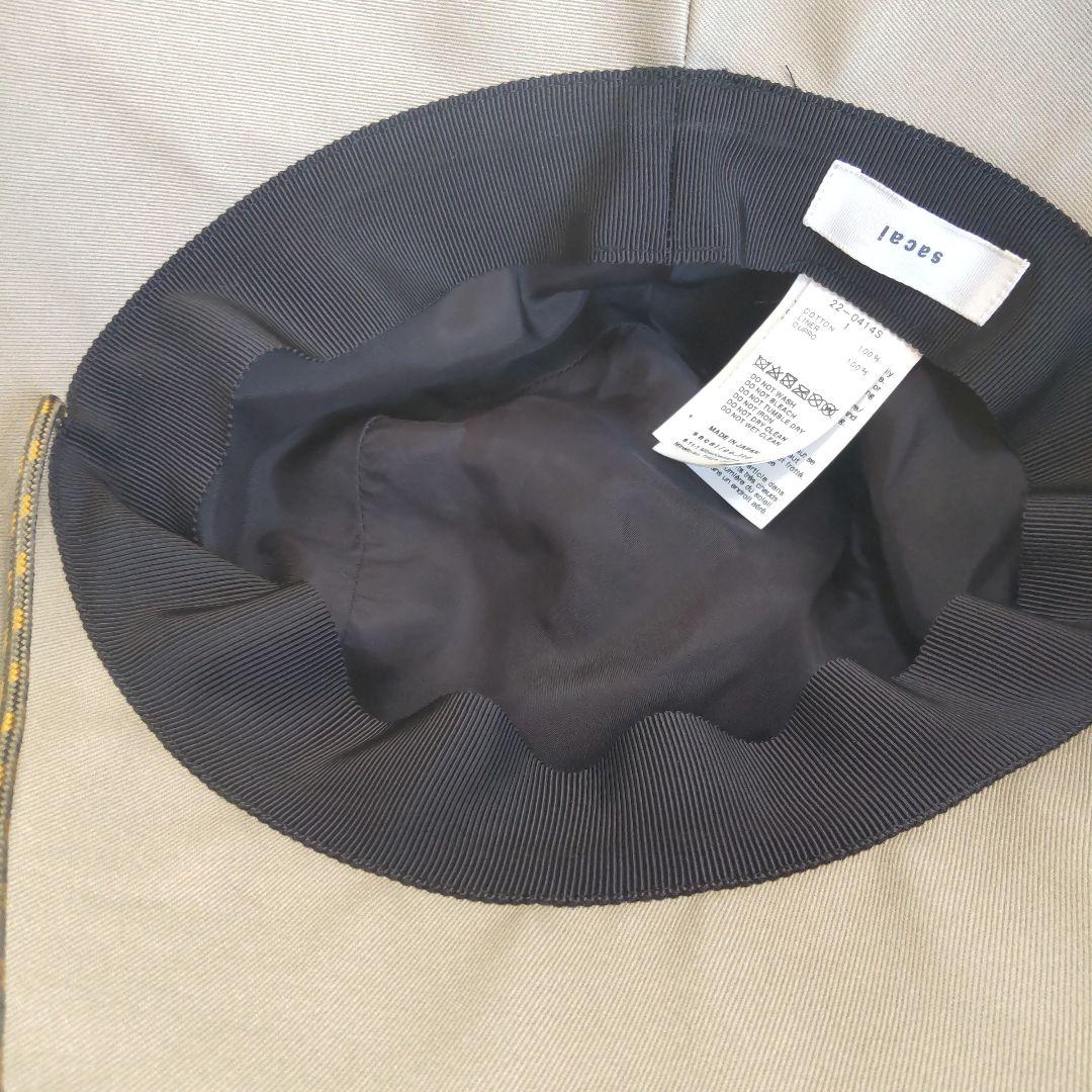 美品 22SS サカイ サファリハット ダブルブリム ベージュ ロゴ刺繍 1