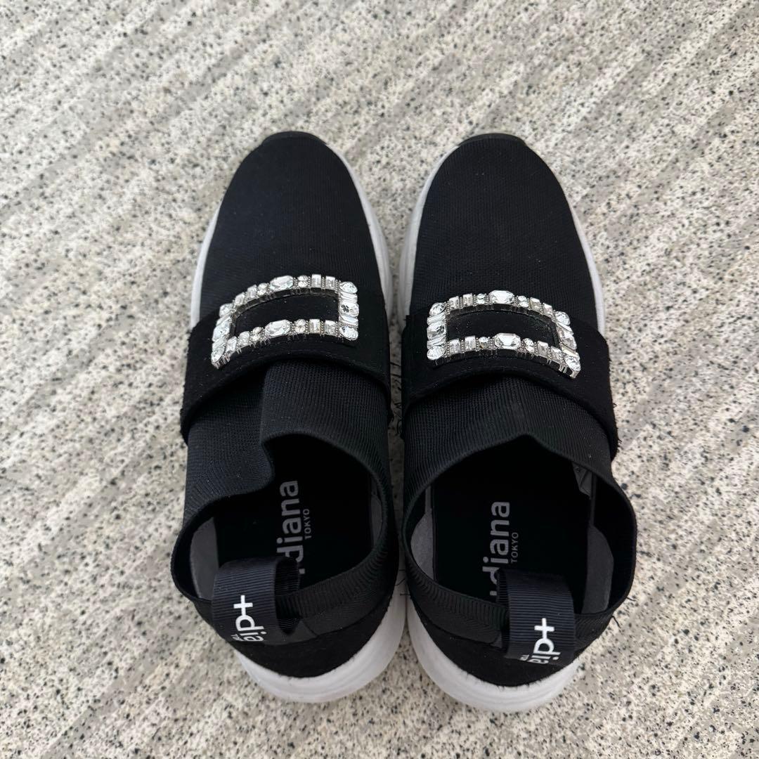 ぬ*ん様 +diana プラスダイアナ クリスタルバックル ニットソックススニー