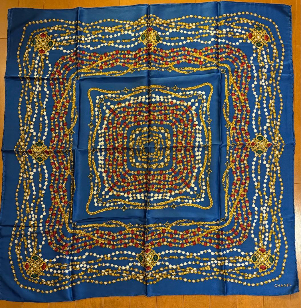 CHANEL ビーズデザイン スカーフ 90cm