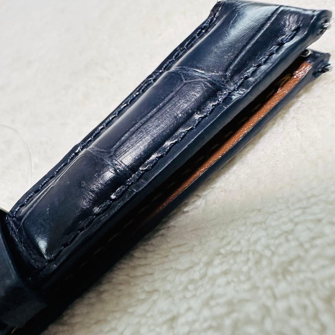 2068#19mm-16mmミッドナイトブルー★本物クロコダイルベルト★スイス製