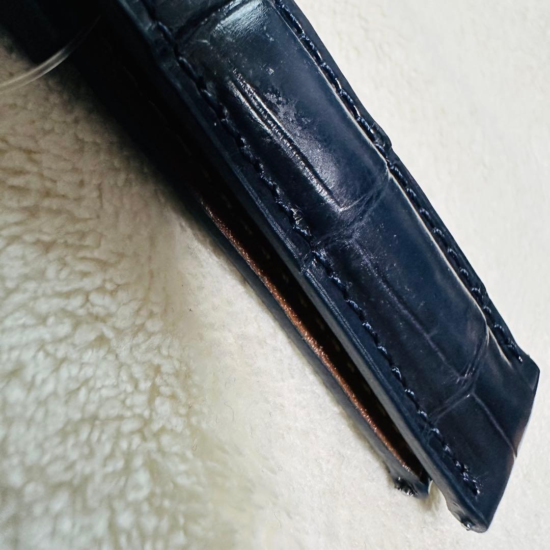 2068#19mm-16mmミッドナイトブルー★本物クロコダイルベルト★スイス製