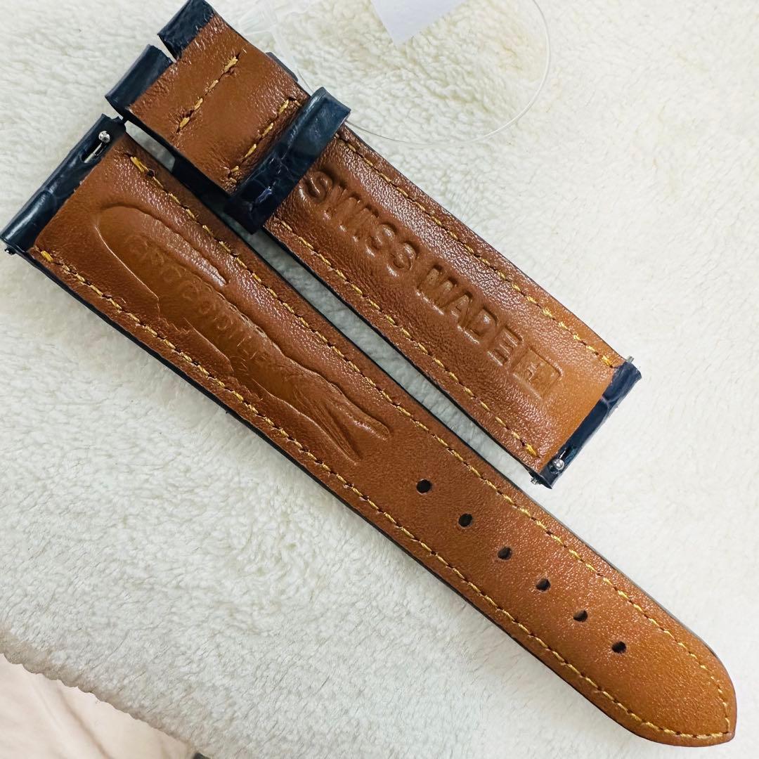 2068#19mm-16mmミッドナイトブルー★本物クロコダイルベルト★スイス製