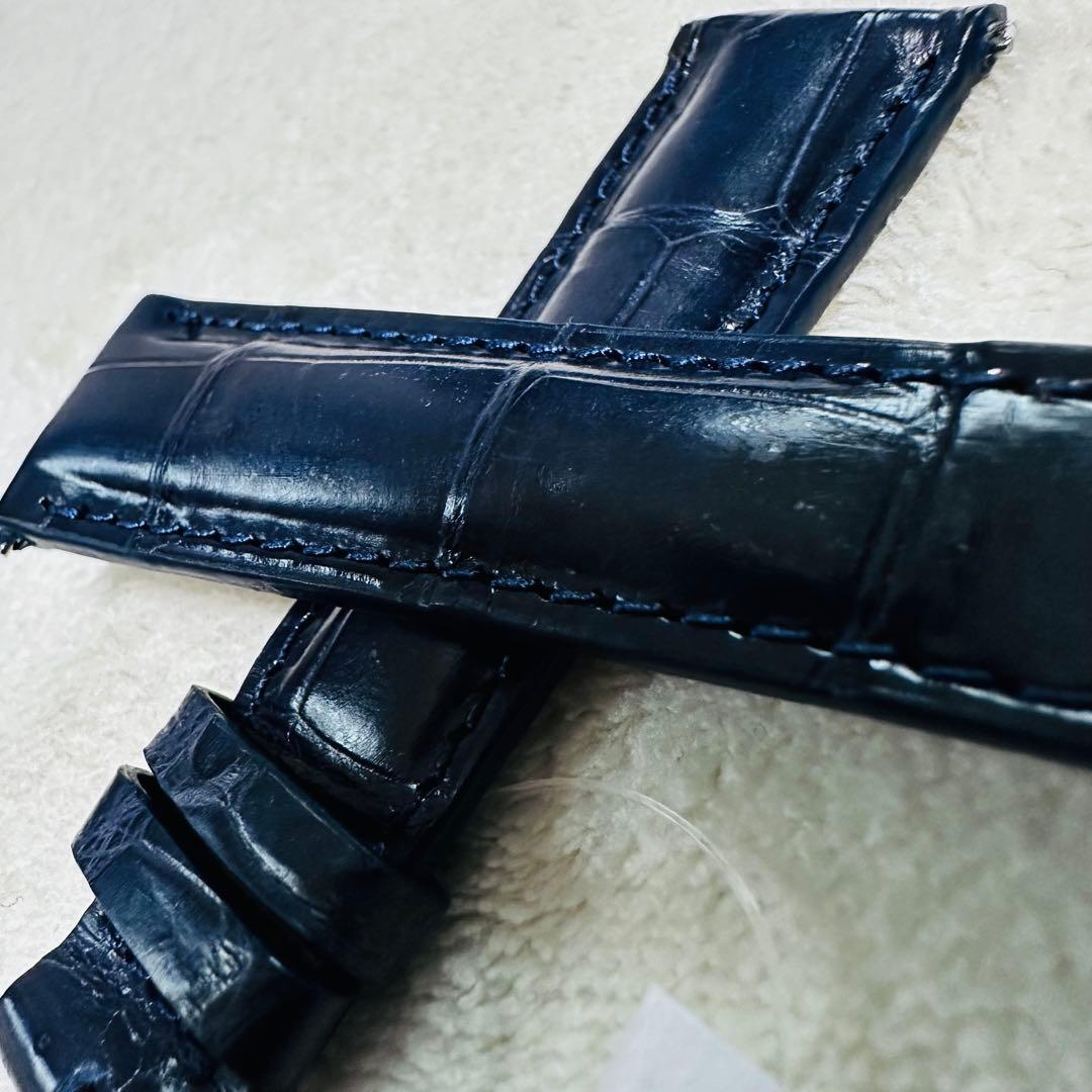 2068#19mm-16mmミッドナイトブルー★本物クロコダイルベルト★スイス製