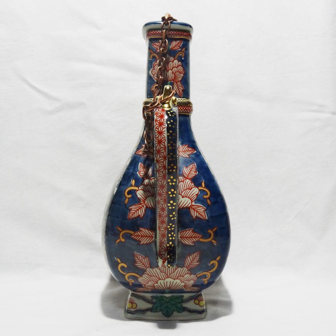 ■林九郎作 染錦唐草牡丹 水差 水注■