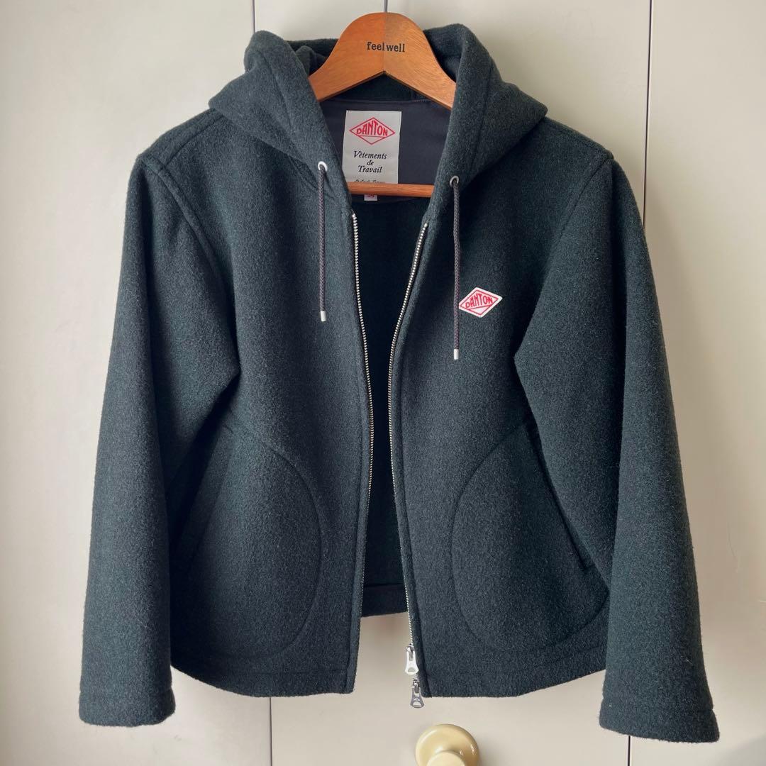 ダントンDANTONウールライトパイルフード付ジップアップジャケット34グリーン