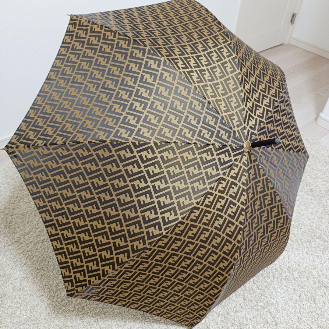 美品FENDI フェンディズッカ FF 高級 傘 ブラウン ゴールド イタリア製