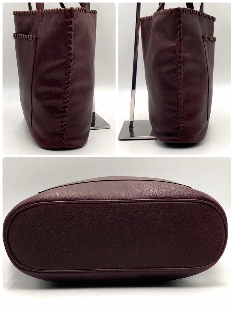 YSL トートバッグ 編み込み レザー ボルドー 肩掛け A4 レディース