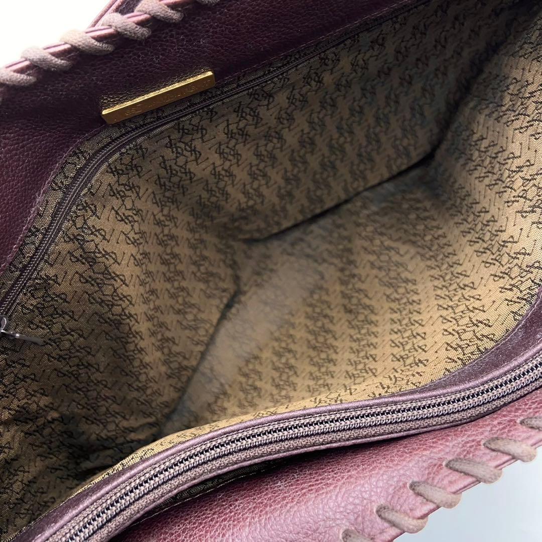 YSL トートバッグ 編み込み レザー ボルドー 肩掛け A4 レディース