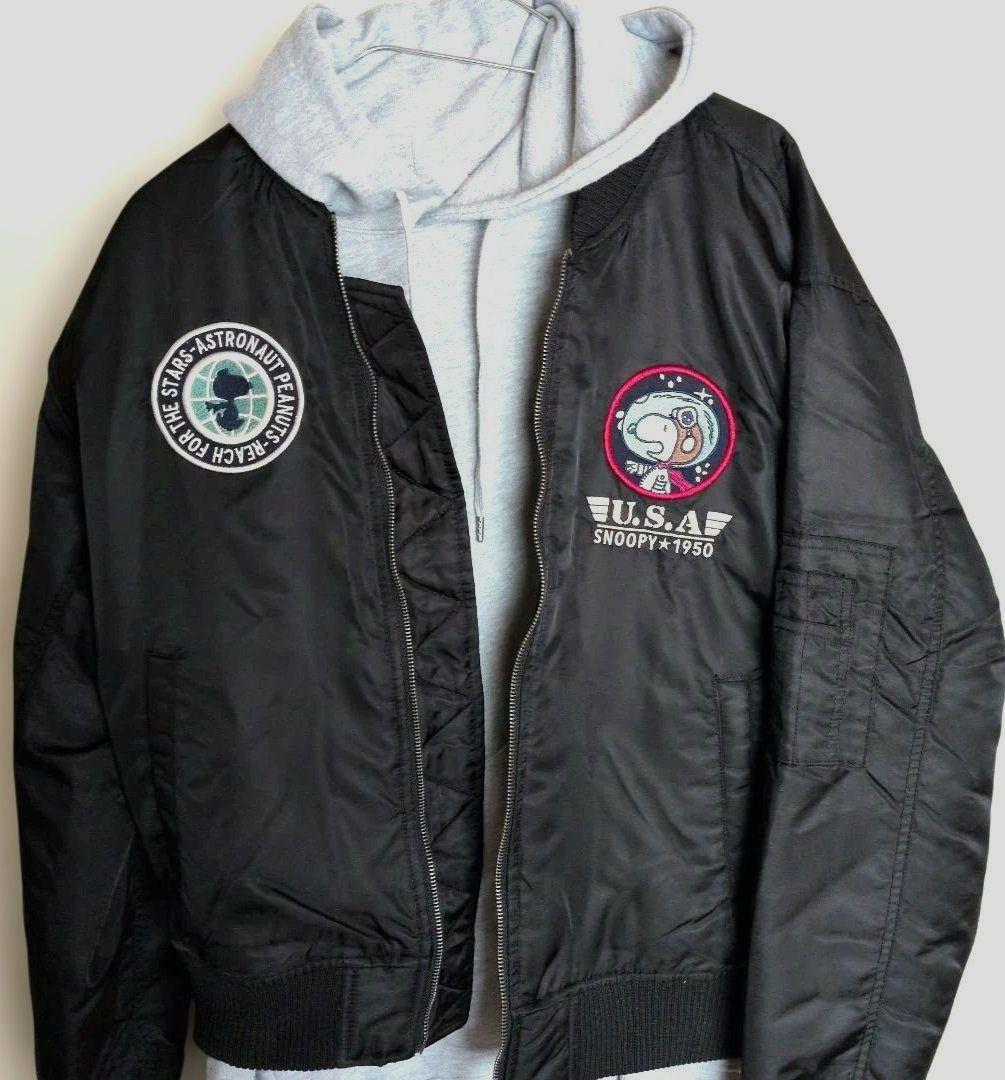 【新品】スヌーピー MA-1 フライトジャケット 黒 L メンズ アストロ