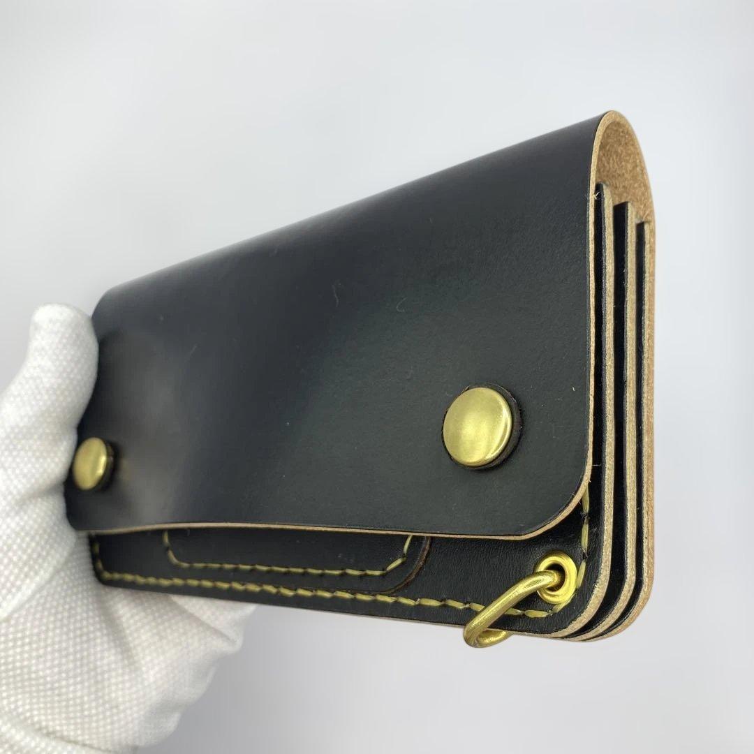 丘染め黒　ロングトラッカーウォレット YKK universe マチ/小判かん