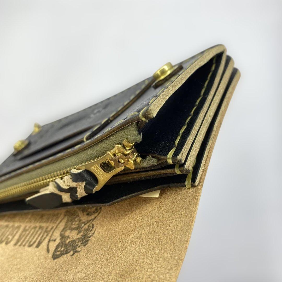 丘染め黒　ロングトラッカーウォレット YKK universe マチ/小判かん