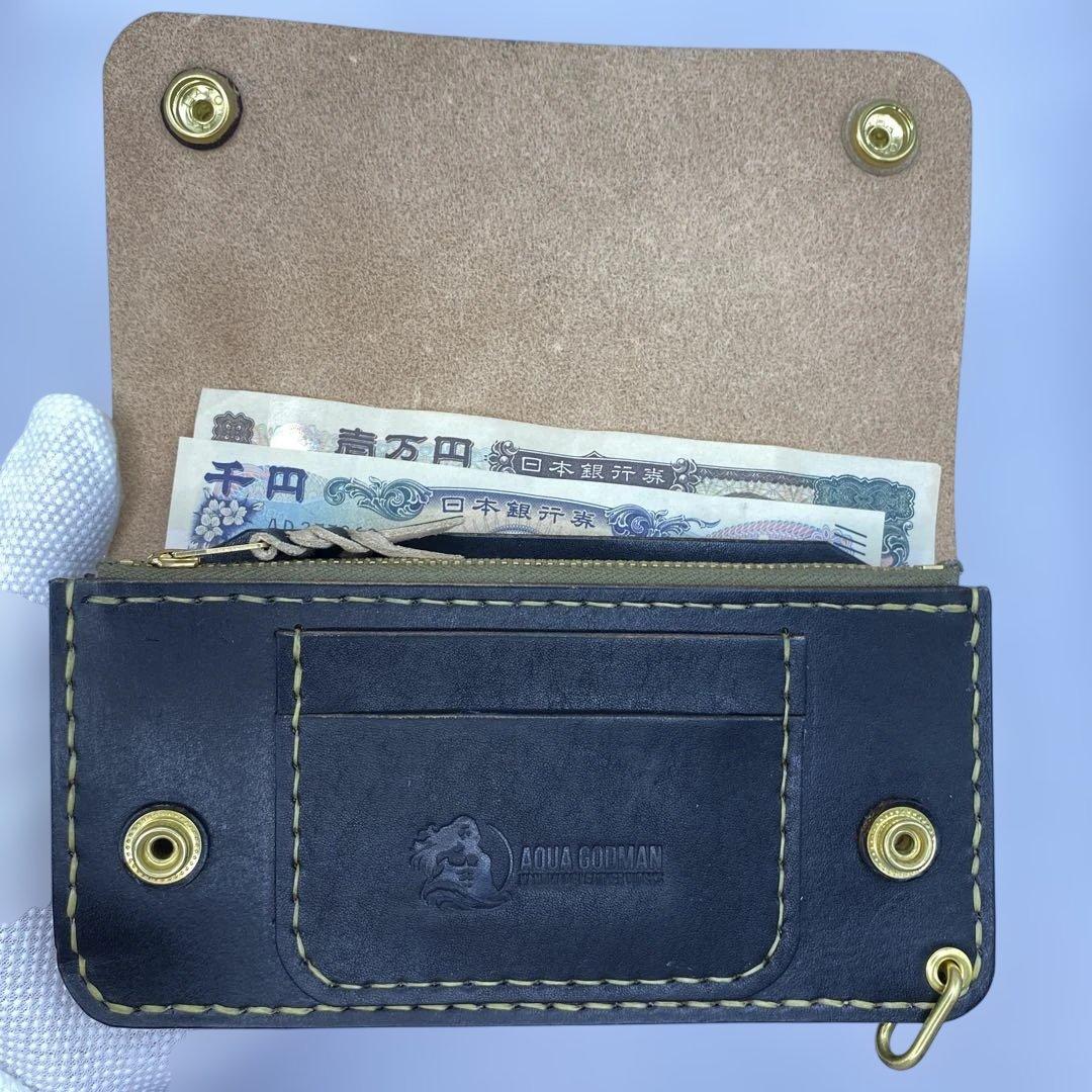 丘染め黒　ロングトラッカーウォレット YKK universe マチ/小判かん