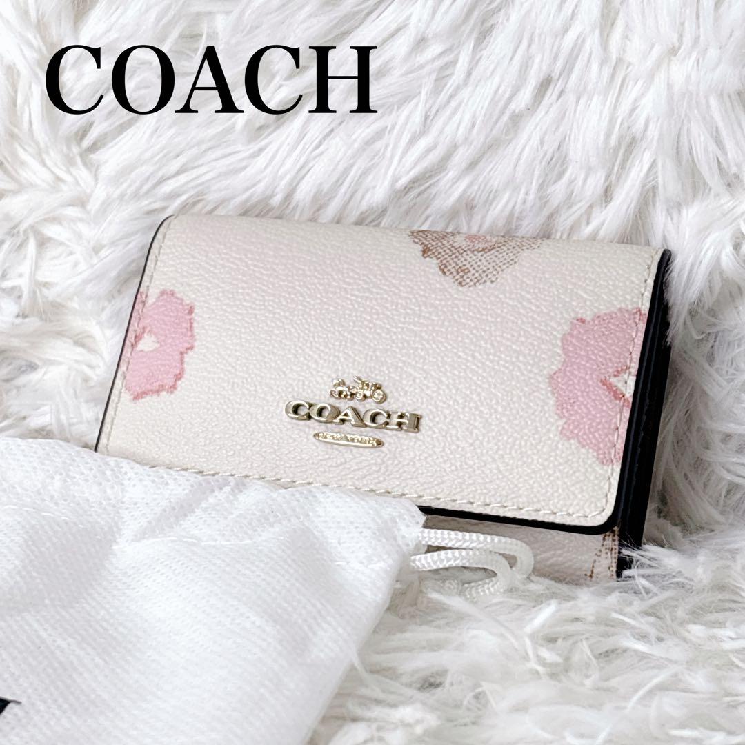 新品　COACH 花柄レザーキーケース　5連　リング付