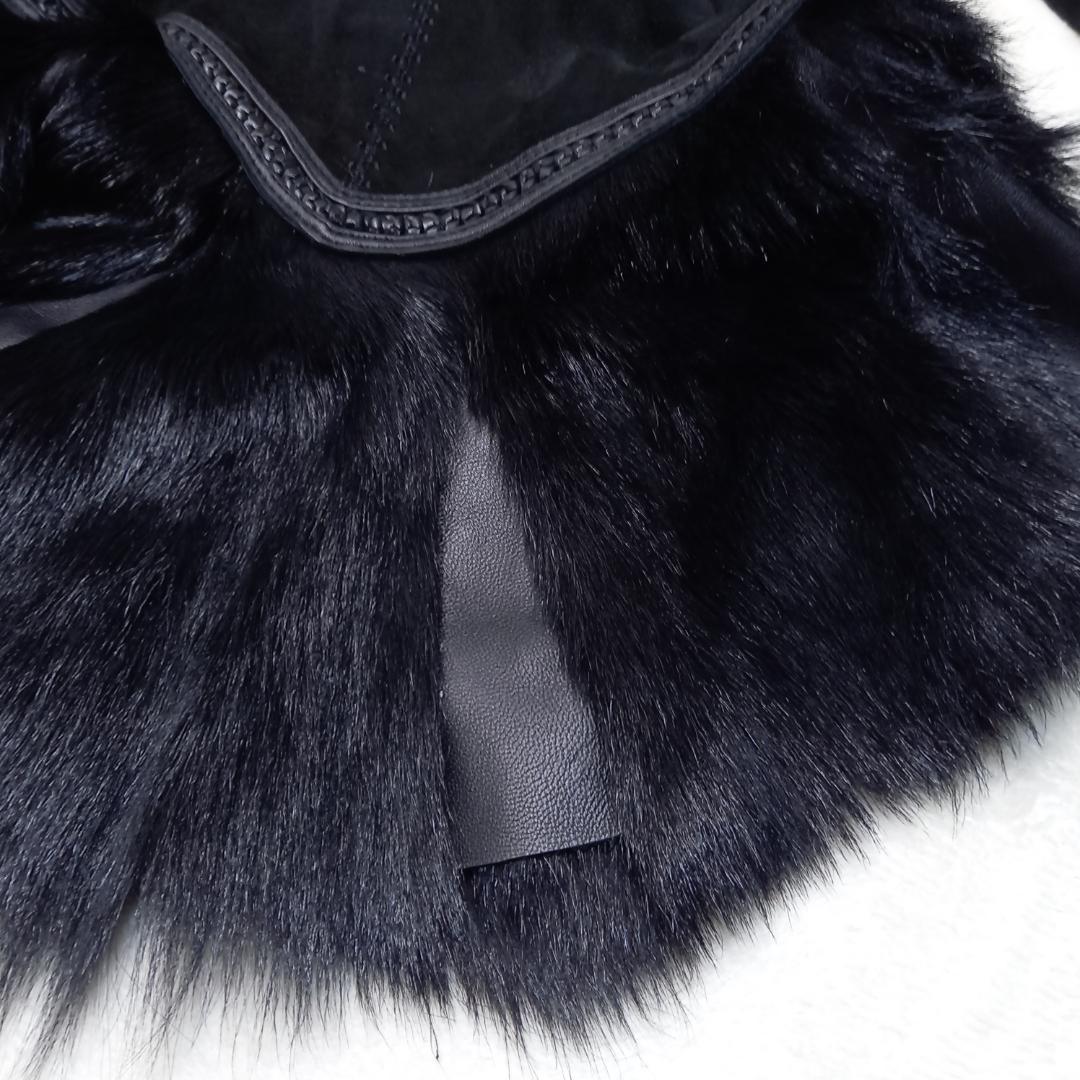 豪華✨リアルレザー＆リアルファー ベルテッドコート ゴートレザー ブラック