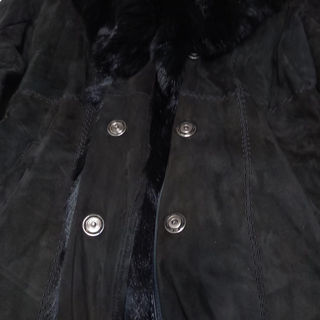 豪華✨リアルレザー＆リアルファー ベルテッドコート ゴートレザー ブラック