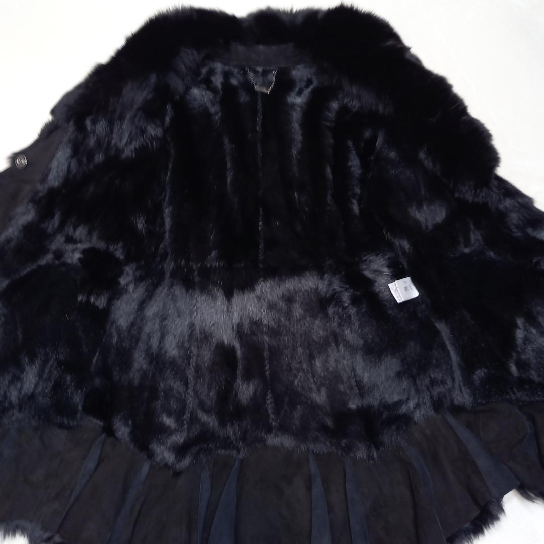 豪華✨リアルレザー＆リアルファー ベルテッドコート ゴートレザー ブラック