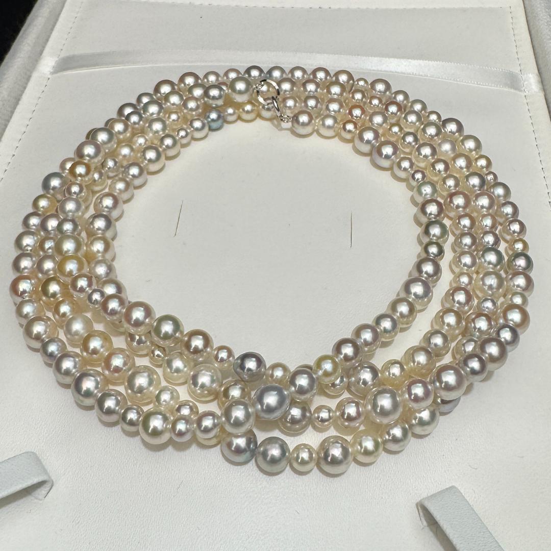テリ最強 最高品質✨ 18KWG あこや真珠 ナチュラルカラー ロングネックレス