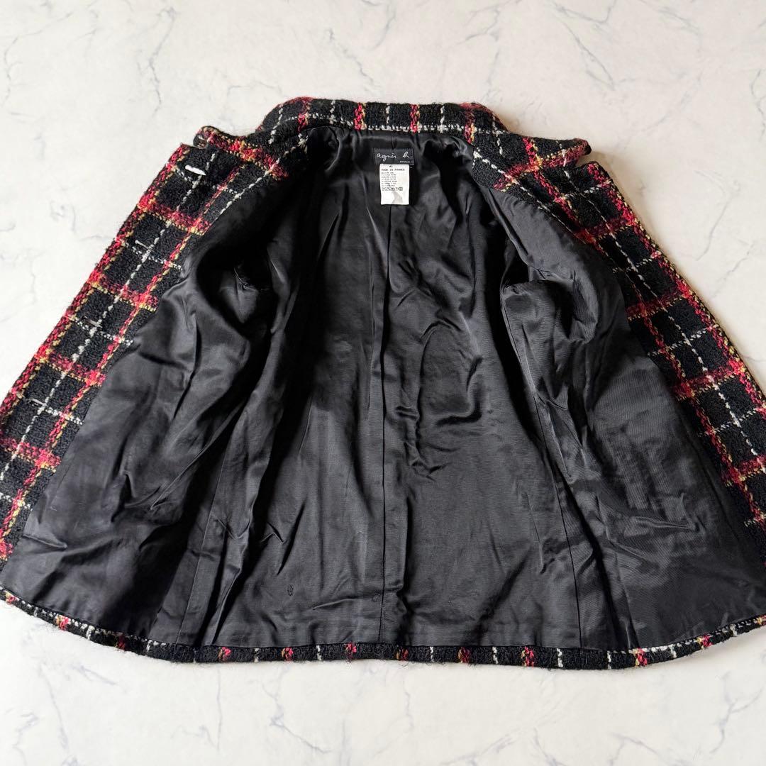 【希少】 アニエスベー フランス製 ウールジャケットコート ツイード チェック柄