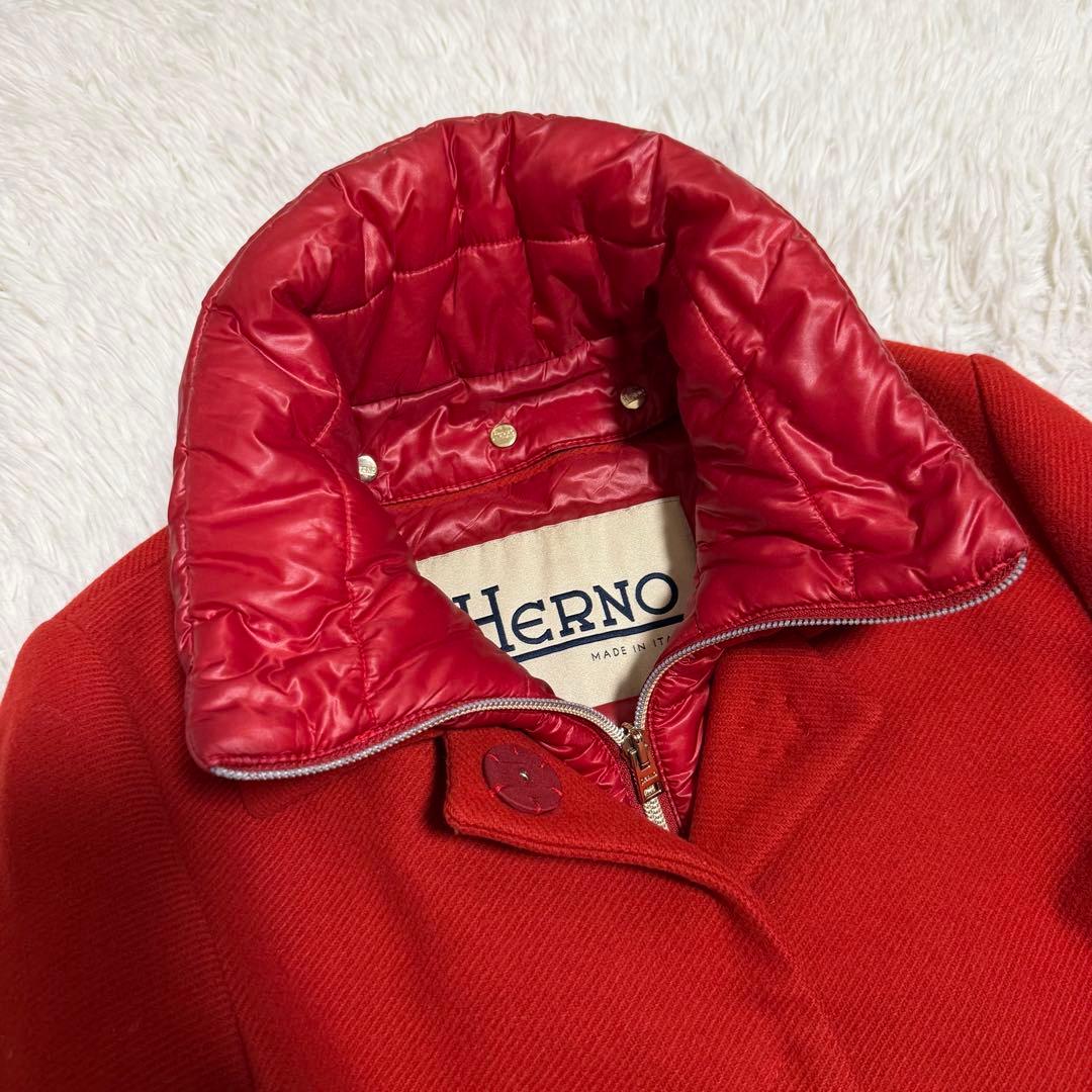 近年美品Lサイズ相当　ヘルノ　ロングコート　ライトダウン　レイヤード　レッド