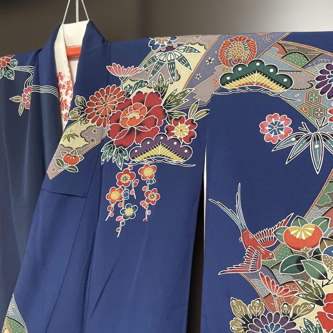 振袖と長襦袢セット　紅型　紺色　正絹　期間限定出品1/31まで