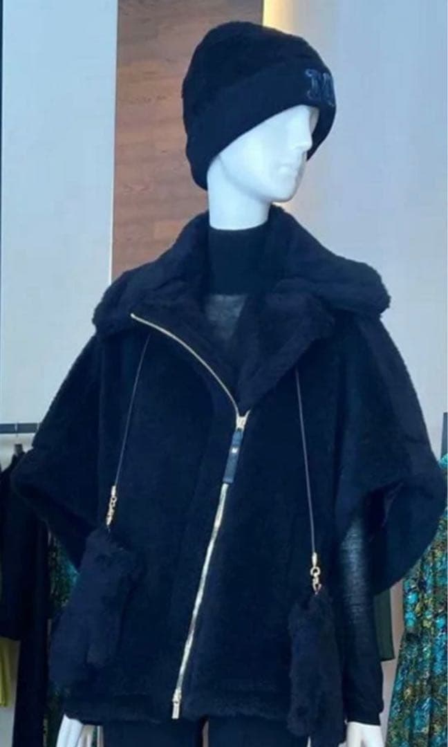 【MaxMara】テディコート ケープ MANTO マックスマーラポンチョＳ黒