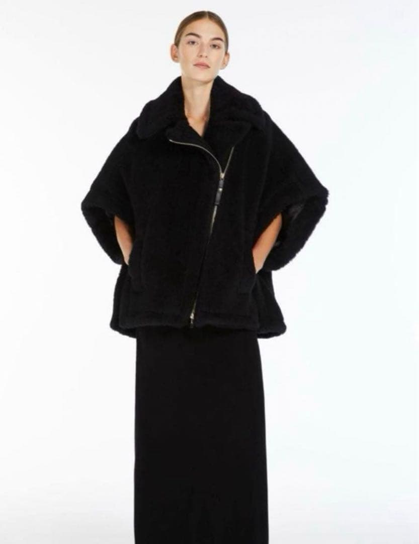 【MaxMara】テディコート ケープ MANTO マックスマーラポンチョＳ黒